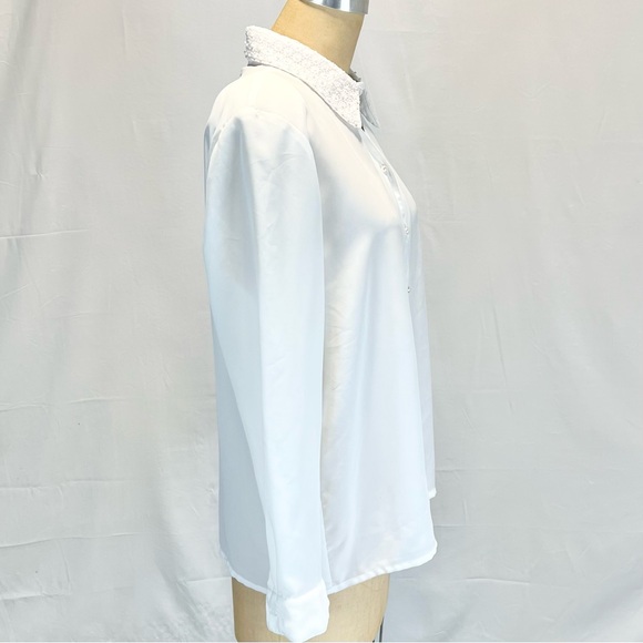 VINTAGE pearl beaded collar blouse button down top white fancy ladylike 80s 90s - Picture 6 of 13